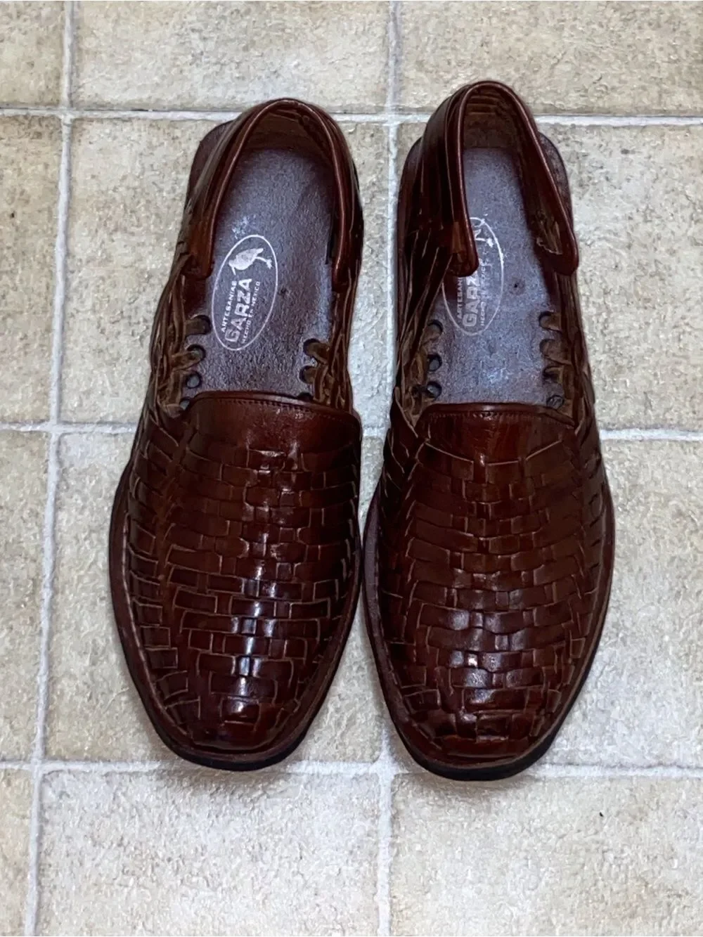 Men’s Brown Woven Leather Slip-On Shoes 29 Mexico US 10.5